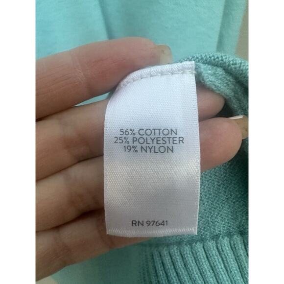 J Jill Women’s Henley Split Neck Cotton Blend Sweater Aqua Size Sz Large - Picture 7 of 8
